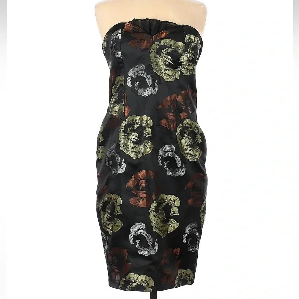 Jovani Strapless Black Metallic Floral Cocktail Party Dress Size 8 Medium
